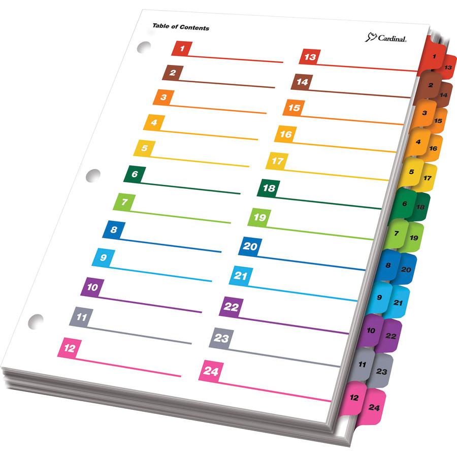 Cardinal OneStep Printable Dividers - 24 Print-on Tab(s) - 8.5" Divider Width x 11" Divider Length - Letter - 3 Hole Punched - Multicolor Divider - Multicolor Tab(s) - Reinforced Edges, Reinforced Tab. Picture 2