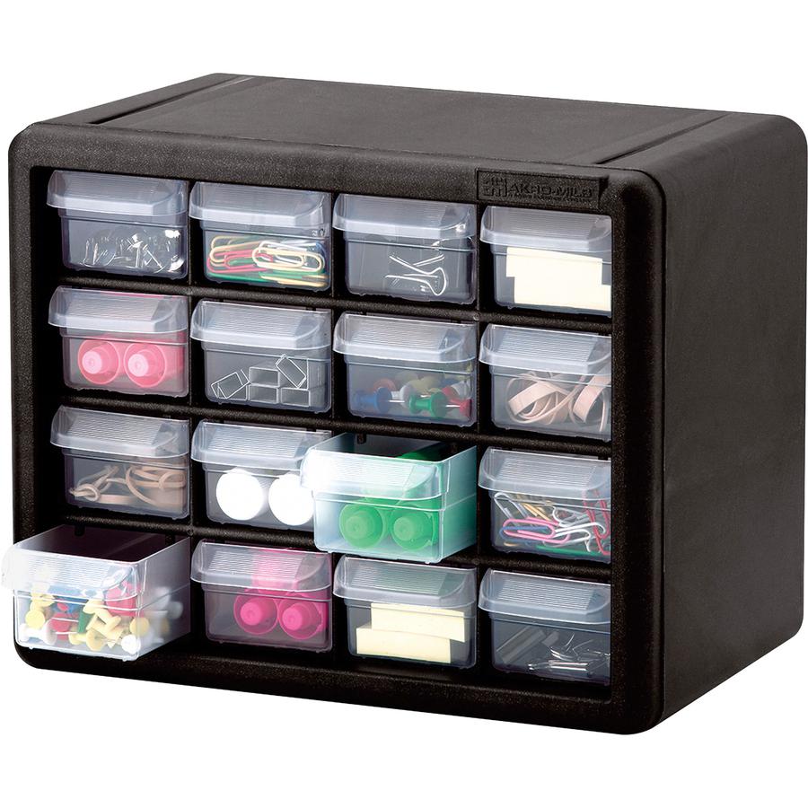 Akro-Mils 16-Drawer Plastic Storage Cabinet - 16 Drawer(s) - 8.5" Height x 6.4" Width10.5" Length%Floor - Stackable, Finger Grip, Unbreakable - Black - Polymer, Plastic - 1 Each. Picture 2