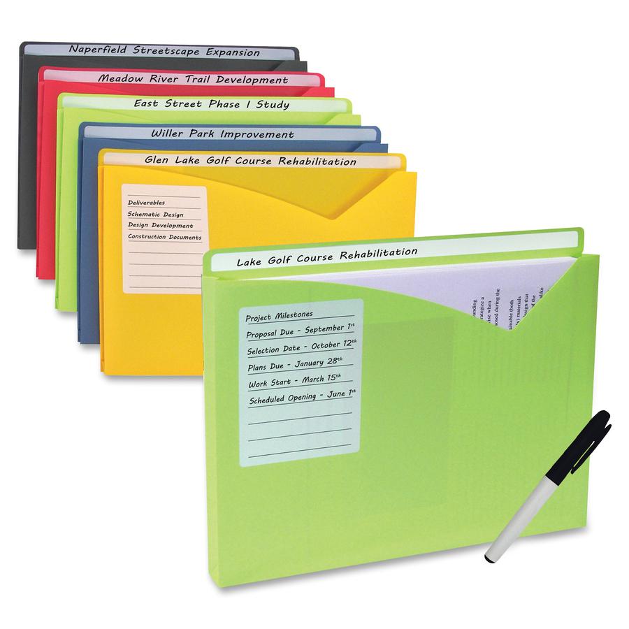 C-Line Write-On Poly File Jackets - Assorted Colors, 11 X 8-1/2, 25/BX, 63060. Picture 6