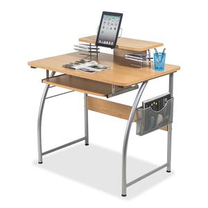 Lorell Upper Shelf Laminate Computer Desk - Laminated Rectangle Top - 23.60" Table Top Width x 35.40" Table Top Depth - 35.20" Height - Assembly Required - Maple - Metal. Picture 3