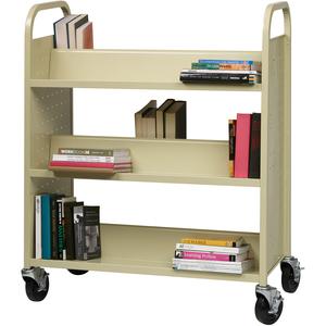 Lorell Double-sided Book Cart - 6 Shelf - 200 lb Capacity - 5" Caster Size - Steel - x 36" Width x 19" Depth x 46" Height - Putty - 1 Each. Picture 7