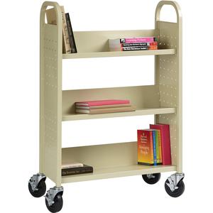 Lorell Single-sided Book Cart - 3 Shelf - 200 lb Capacity - 5" Caster Size - Steel - x 39" Width x 14" Depth x 46" Height - Putty - 1 Each. Picture 4