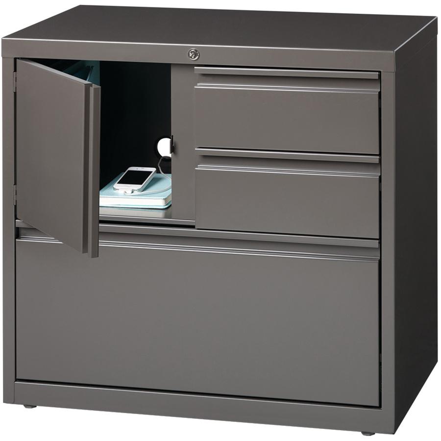 Lorell 30" Personal Storage Center Lateral File - 30" x 18.6" x 28" - 3 x Drawer(s) for File, Box - A4, Letter, Legal - Hanging Rail, Glide Suspension, Grommet, Cable Management, Interlocking, Reinfor. Picture 2