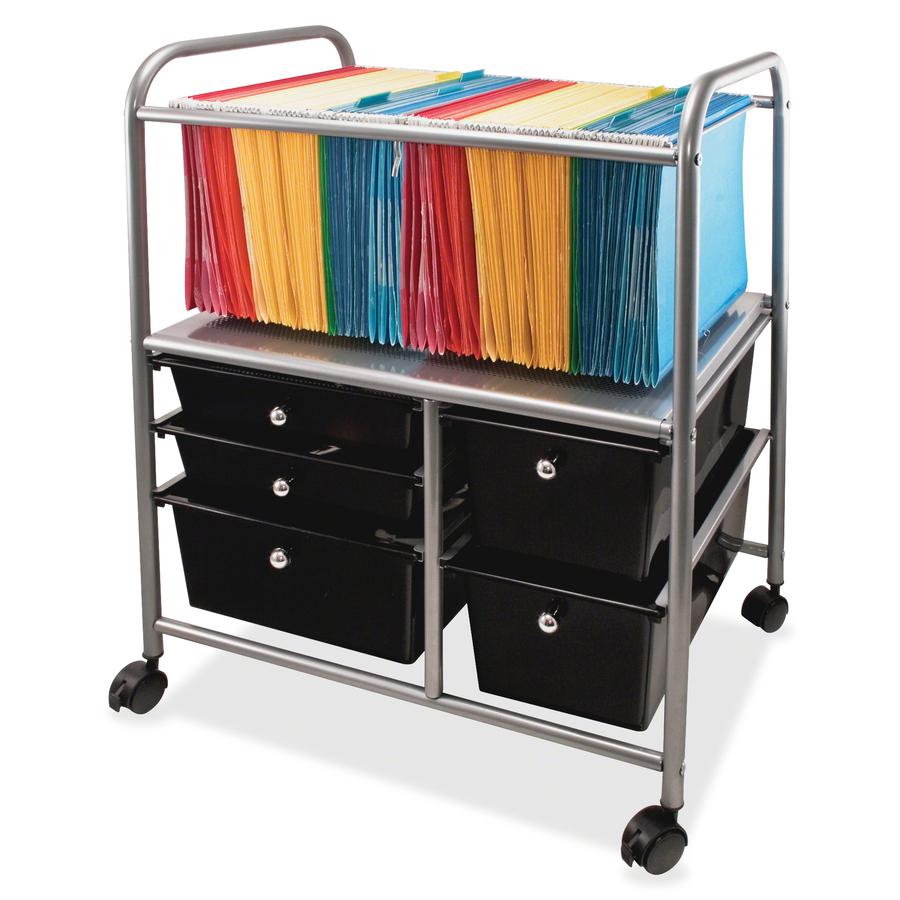 Advantus 5-Drawer Storage File Cart - 5 Drawer - 4 Casters - 21.9" Length x 15.3" Width x 28.9" Height - Chrome Frame - Silver, Chrome, Black - 1 Each. Picture 2