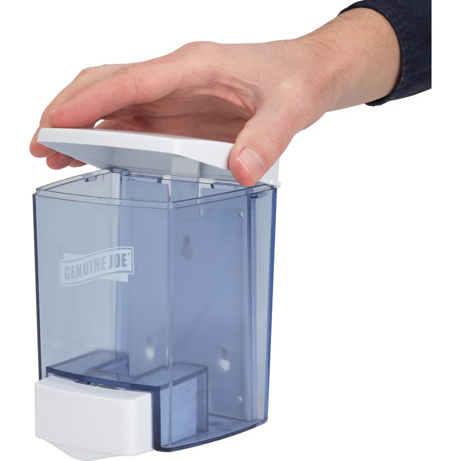 Genuine Joe 30 oz Soap Dispenser - Manual - 30 fl oz Capacity - See-through Tank, Water Resistant, Soft Push - 1Each. Picture 2