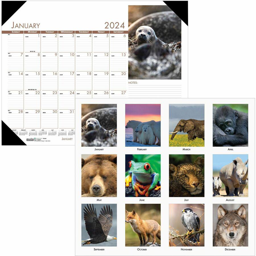 House of Doolittle EarthScapes Wildlife Desk Pad - Academic - Julian Dates - Monthly - 12 Month - January 2024 - December 2024 - 1 Month Single Page Layout - 17" x 22" Sheet Size - 2.25" x 2" Block - . Picture 2