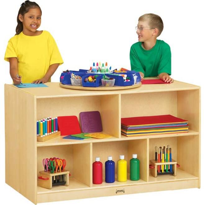 Jonti-Craft Rainbow Accents Toddler Double-sided Storage Shelf - 24.5" Height x 48" Width x 28.5" Depth - Durable, Yellowing Resistant, Rounded Corner - UV Acrylic - Baltic - Hard Rubber - 1 Each. Picture 4