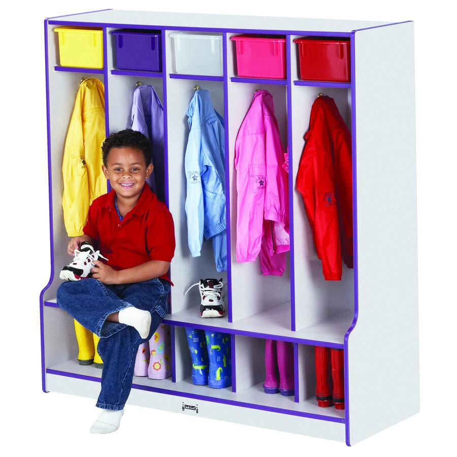 Jonti-Craft Rainbow Accents Step 5 Section Locker - 5 Compartment(s) - 50.5" Height x 48" Width x 17.5" Depth - Double Hook, Durable - Teal - 1 Each. Picture 3