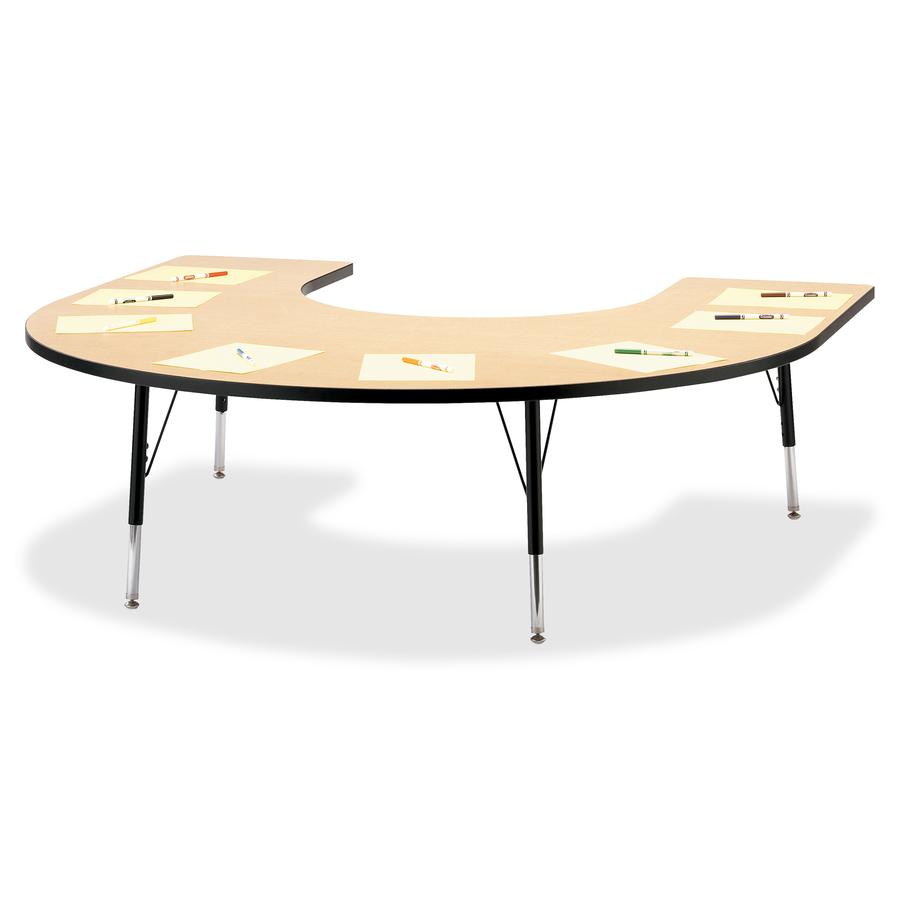 Jonti-Craft Berries Adult Black Edge Horseshoe Table - Laminated Horseshoe-shaped, Maple Top - Four Leg Base - 4 Legs - Adjustable Height - 24" to 31" Adjustment - 66" Table Top Length x 60" Table Top. Picture 5