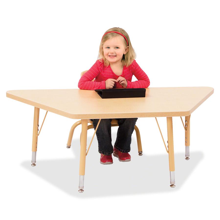 Jonti-Craft Berries Maple Top Elementary Height Trapezoid Table - Laminated Trapezoid, Maple Top - Four Leg Base - 4 Legs - Adjustable Height - 15" to 24" Adjustment - 48" Table Top Length x 24" Table. Picture 2