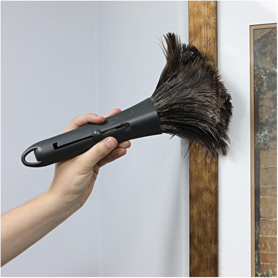 Genuine Joe Retractable Feather Duster - Plastic Handle - 1 Each - Brown. Picture 2