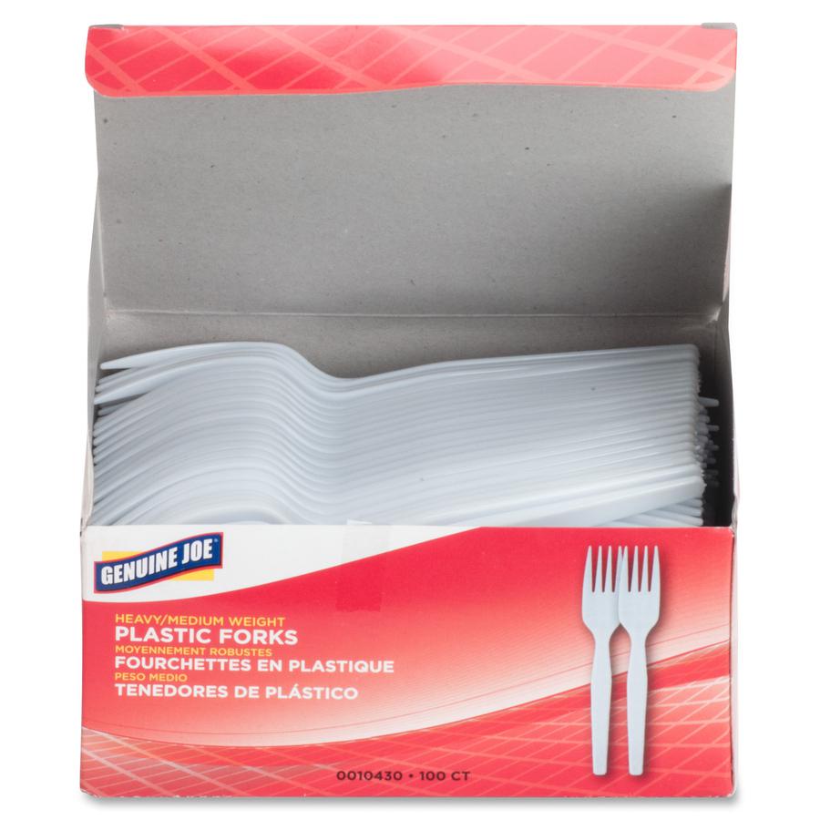 Genuine Joe Heavyweight White Plastic Forks - 100 / Box - 4000 Piece(s) - 4000/Carton - 4000 x Fork - Disposable - Polystyrene - White. Picture 6
