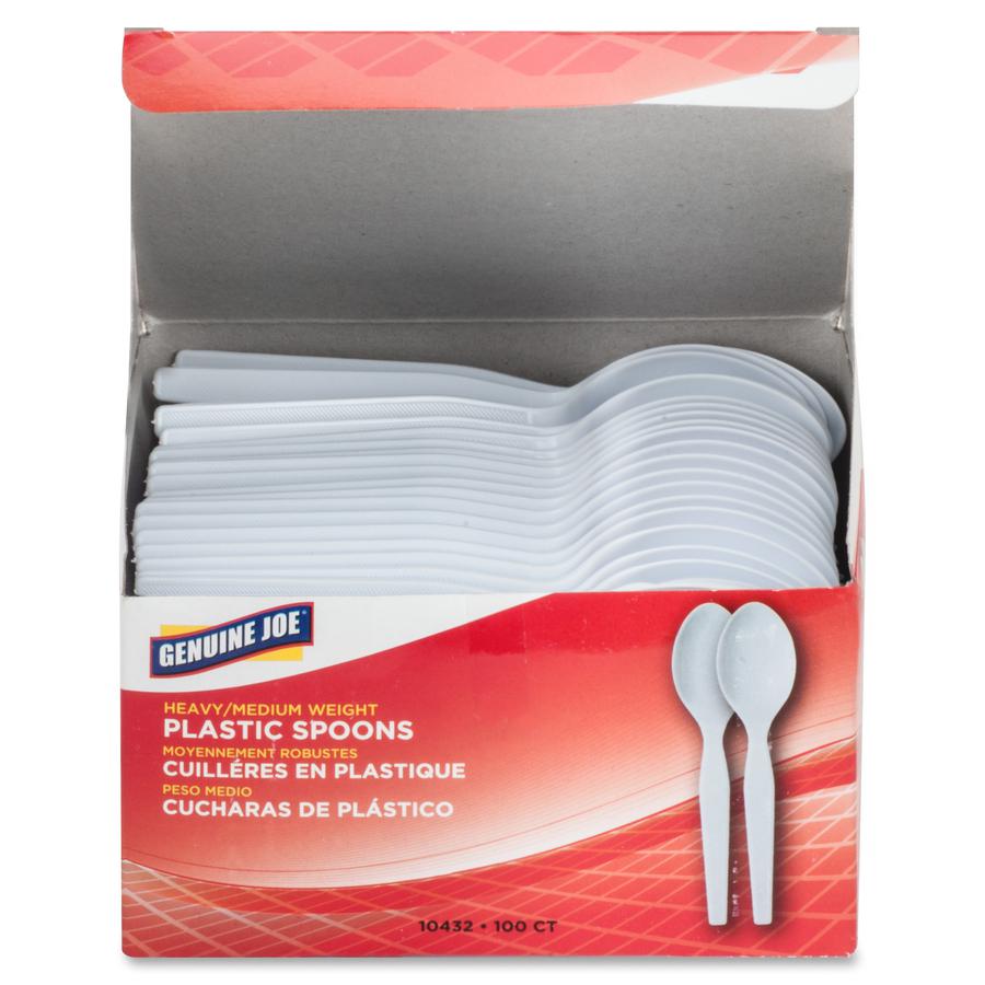 Genuine Joe Heavyweight Disposable Spoons - 100 / Box - 40/Carton - Disposable - White. Picture 2