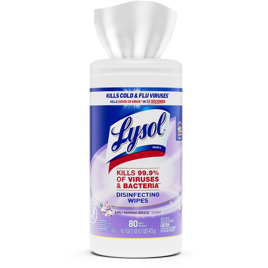 Lysol Early Morning Breeze Disinfecting Wipes - For Multipurpose, Multi Surface - Early Morning Breeze Scent - 80 / Canister - 6 / Carton - Disinfectant, Pre-moistened, Anti-bacterial - White. Picture 2
