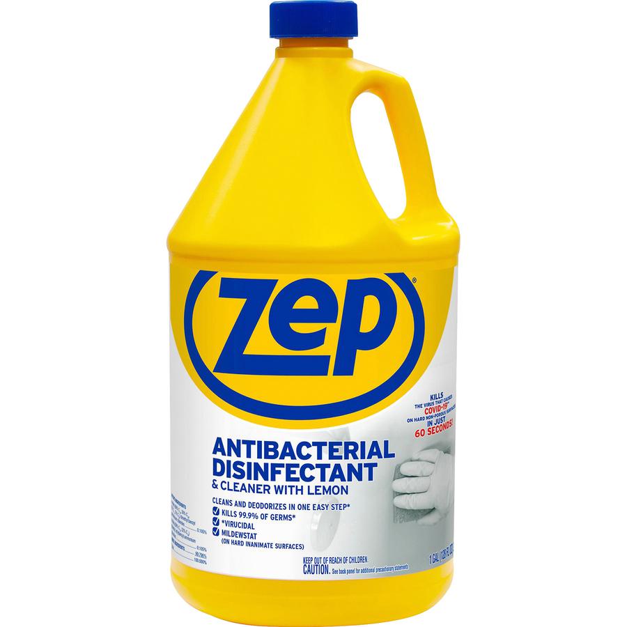 Zep Antibacterial Disinfectant and Cleaner - For Multipurpose - 128 fl oz (4 quart) - Lemon Scent - 4 / Carton - Anti-bacterial, Disinfectant - Blue. Picture 2