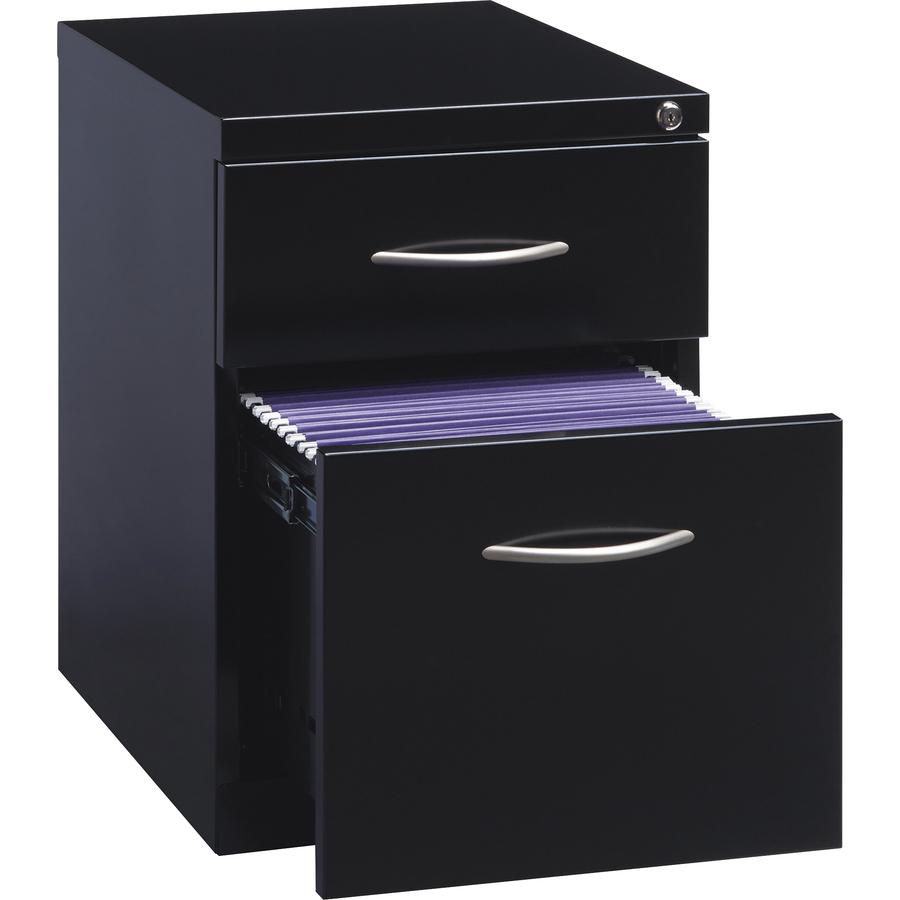 Lorell Premium Box/File Mobile File Cabinet with Arm Pull - 15" x 19.9" x 21.8" - 2 x Drawer(s) for Box, File - Letter - Pencil Tray, Ball-bearing Suspension, Drawer Extension, Durable - Black - Steel. Picture 2