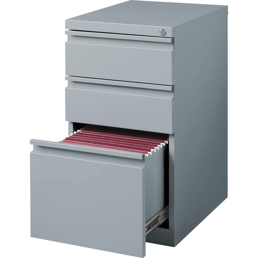 Lorell 20" Box/Box/File Mobile File Cabinet with Full-Width Pull - 15" x 19.9" x 27.8" - 3 x Drawer(s) for Box, File - Letter - Ball-bearing Suspension, Drawer Extension, Durable, Recessed Drawer - Gr. Picture 2