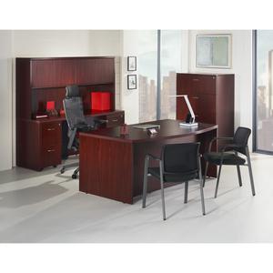 Lorell Chateau Series Mahogany Laminate Desking - 70.9" x 14.8" x 36.5"Hutch, 1.5" Top - Drawer(s)4 Door(s) - Reeded Edge - Material: P2 Particleboard - Finish: Mahogany, Laminate. Picture 8