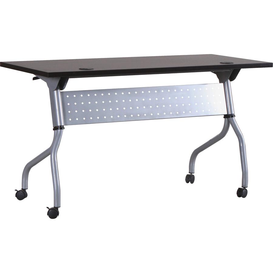 Lorell Flip Top Training Table - Rectangle Top - Four Leg Base - 4 Legs x 48" Table Top Width x 23.50" Table Top Depth - 29.50" Height x 47.25" Width x 23.63" Depth - Assembly Required - Espresso, Sil. Picture 9