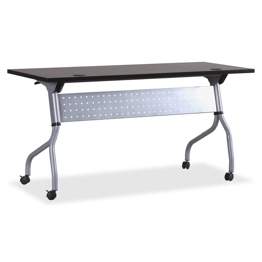 Lorell Flip Top Training Table - Rectangle Top - Four Leg Base - 4 Legs x 60" Table Top Width x 23.50" Table Top Depth - 29.50" Height x 59" Width x 23.63" Depth - Assembly Required - Espresso, Silver. Picture 2