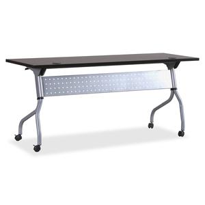 Lorell Flip Top Training Table - Rectangle Top - Four Leg Base - 4 Legs x 72" Table Top Width x 23.50" Table Top Depth - 29.50" Height x 70.88" Width x 23.63" Depth - Assembly Required - Espresso, Sil. Picture 2
