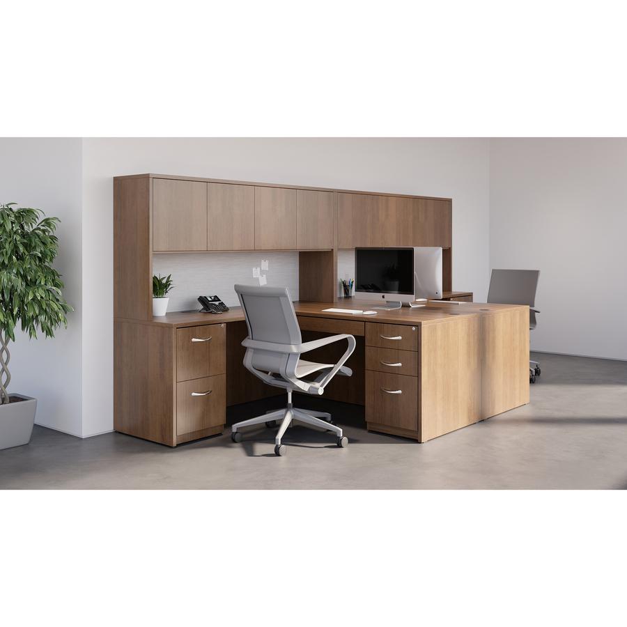 Lorell Essentials Series Rectangular Desk Shell - 1" Top, 66.1" x 29.5"29.5" Desk - Finish: Walnut Laminate - Lockable, Grommet, Modesty Panel, Adjustable Feet - For Office. Picture 2