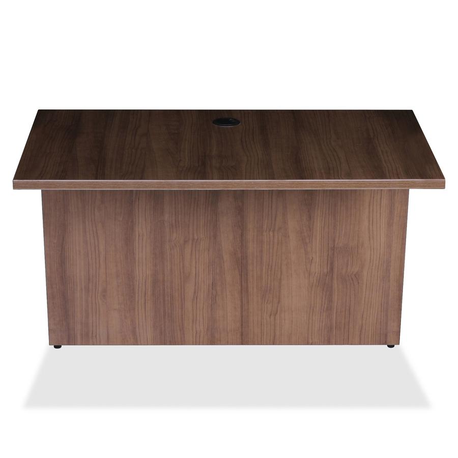 Lorell Essentials Series Bridge - 47.3" x 23.6"29.5" Bridge, 1" Top - Finish: Walnut - Laminate Table Top - Durable, Grommet, Back Panel, Cord Management, Modesty Panel - For Office. Picture 2