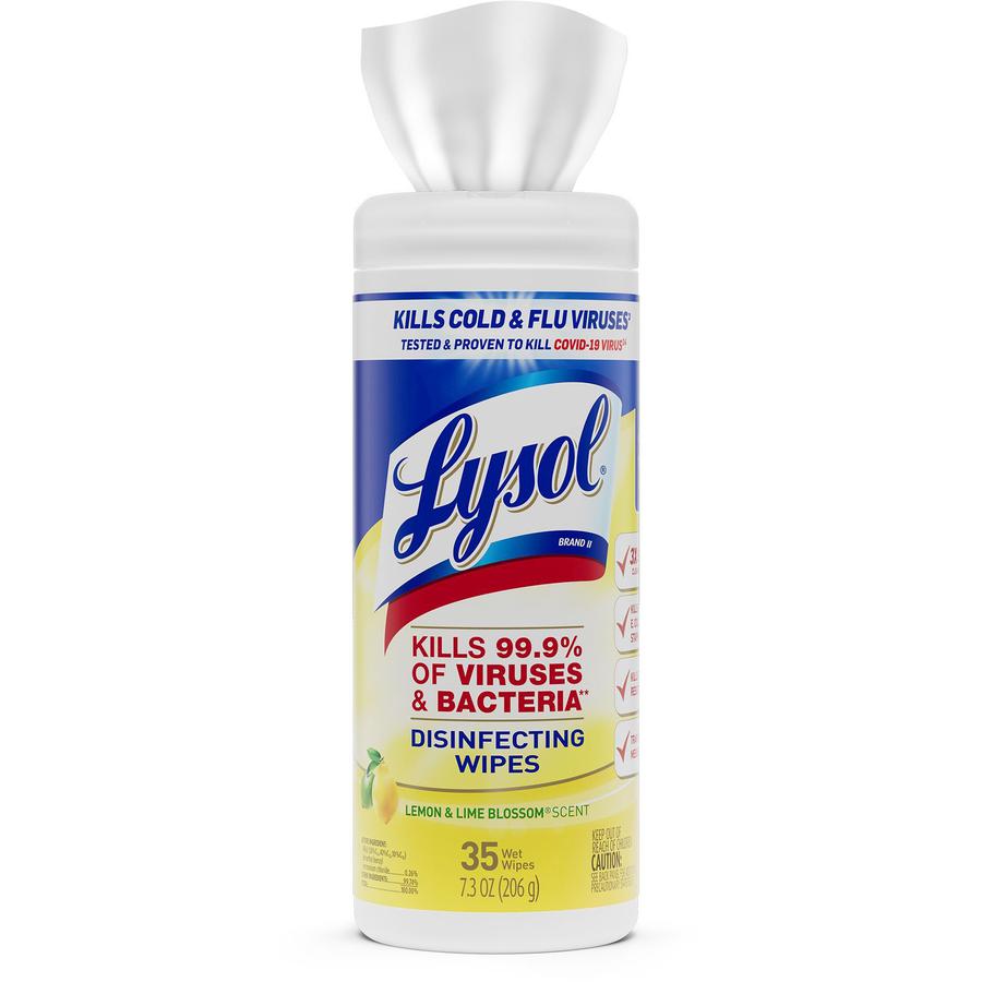 Lysol Lemon/Lime Disinfect Wipes - For Multi Surface, Multipurpose - Lemon & Lime Blossom Scent - 7" Length x 7.25" Width - 35 / Canister - 12 / Carton - Pre-moistened, Anti-bacterial, Disinfectant - . Picture 2