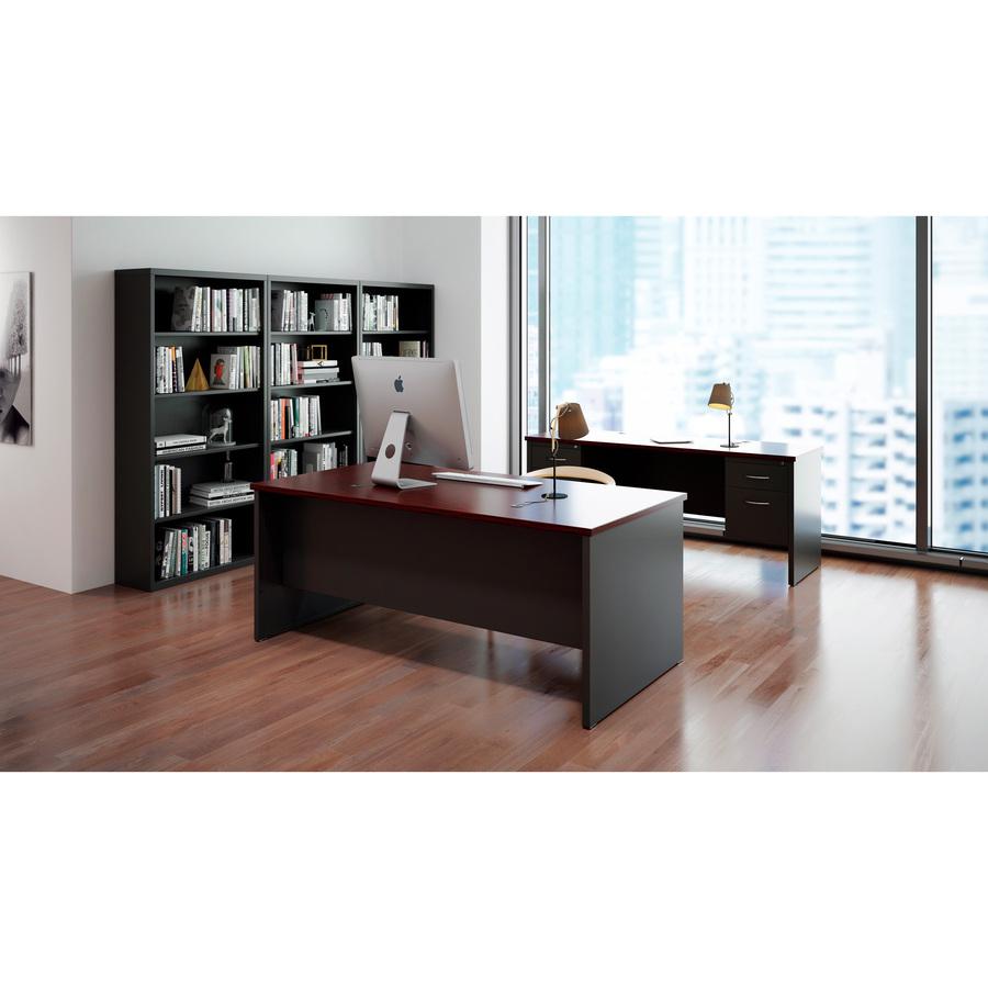 Lorell Mahogany Laminate/Charcoal Modular Desk Series Pedestal Desk - 2-Drawer - 72" x 36" , 1.1" Top - 2 x Box, File Drawer(s) - Double Pedestal - Material: Steel - Finish: Mahogany Laminate, Charcoa. Picture 2