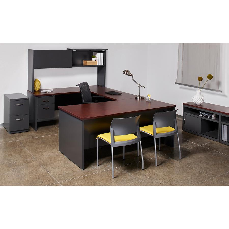 Lorell Fortress Modular Series Right-Pedestal Desk - 72" x 36" , 1.1" Top - 2 x Box, File Drawer(s) - Single Pedestal on Right Side - Material: Steel - Finish: Mahogany Laminate, Charcoal - Scratch Re. Picture 2