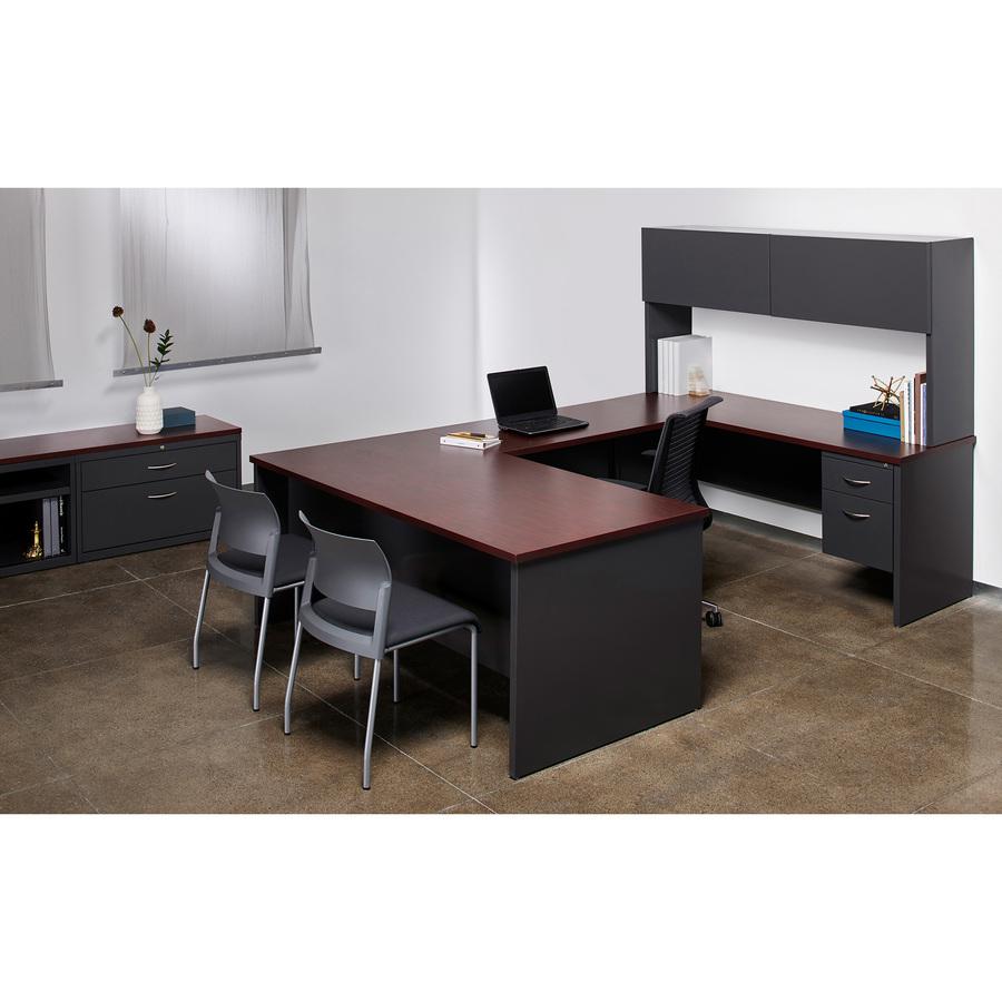 Lorell Fortress Modular Series Left-Pedestal Desk - 66" x 30" , 1.1" Top - 2 x Box, File Drawer(s) - Single Pedestal on Left Side - Material: Steel - Finish: Mahogany Laminate, Charcoal - Scratch Resi. Picture 2