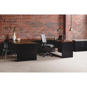 Lorell Fortress Modular Series Right Return - 48" x 24" , 1.1" Top - 2 x Box, File Drawer(s) - Single Pedestal on Right Side - Material: Steel - Finish: Walnut Laminate, Black - Scratch Resistant, Sta. Picture 6