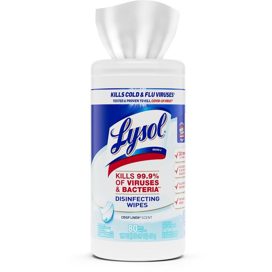 Lysol Disinfecting Wipes - Wipe - Crisp Linen Scent - 7.25" Width x 7" Length - 80 / Canister - 1 Each - White. Picture 2