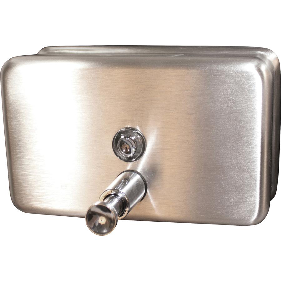 Genuine Joe Horizontal Soap Dispenser - Manual - 1.25 quart Capacity - Stainless Steel - 24 / Carton. Picture 2