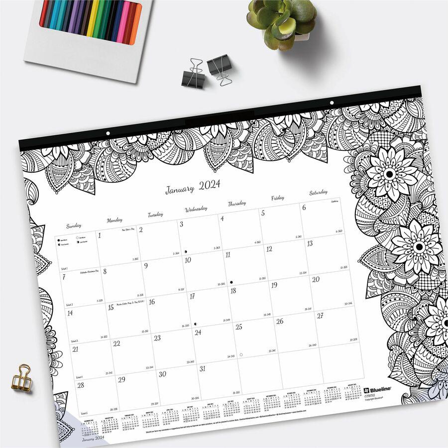 Blueline DoodlePlan Desk Pad - Botanica - Julian - Monthly - January 2022 till December 2022 - 1 Month Single Page Layout - Desk Pad - White - Chipboard - Eyelet, Tear-off, Compact, Reinforced - 22" x. Picture 2