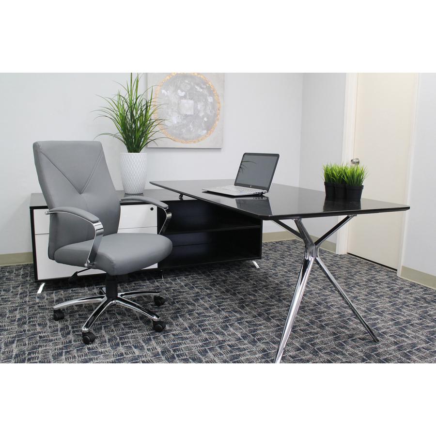 Boss B10101 Executive Chair - Gray LeatherPlus Seat - Gray Leather, Polyurethane Back - Chrome, Black Chrome Frame - 5-star Base - 1 Each. Picture 2