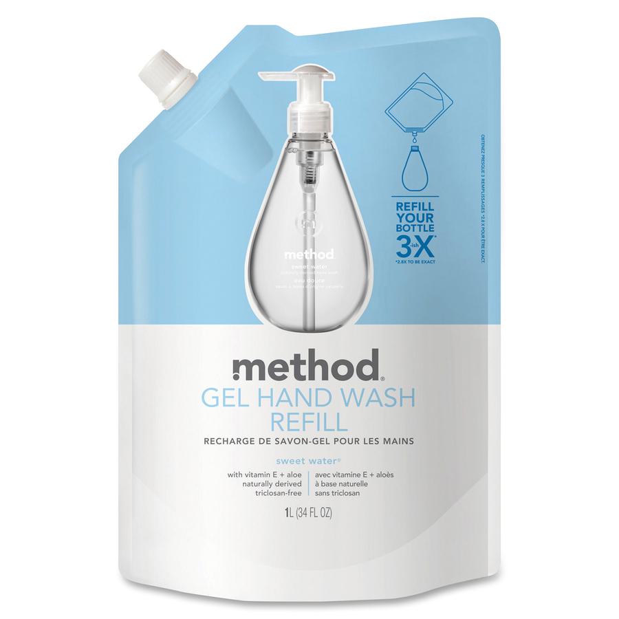 Method Gel Hand Soap Refill - Sweet Water ScentFor - 34 fl oz (1005.5 mL) - Squeeze Bottle Dispenser - Hand - Clear - Triclosan-free - 6 / Carton. Picture 2