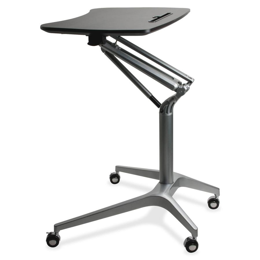 Lorell Gas Lift Height-Adjustable Mobile Desk - Black Rectangle Top - Powder Coated Base - Adjustable Height - 28.70" to 40.90" Adjustment x 28.25" Table Top Width x 18.75" Table Top Depth - 41" Heigh. Picture 2