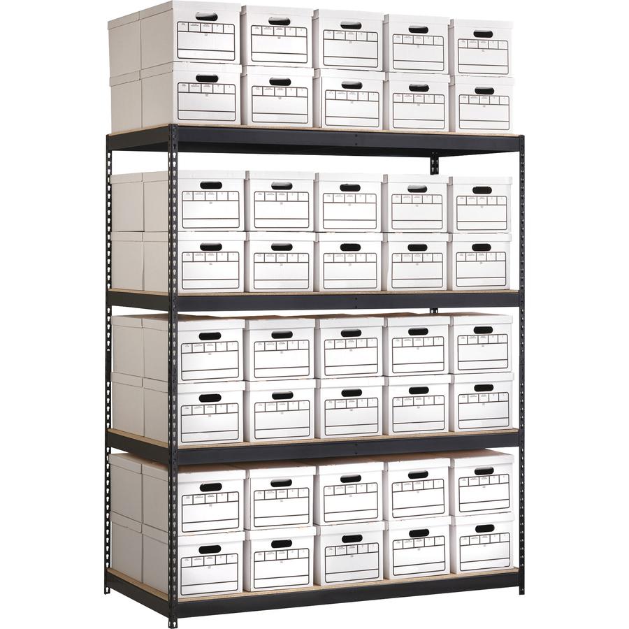 Lorell Archival Shelving - 80 x Box - 4 Compartment(s) - 84" Height x 69" Width x 33" Depth - 28% Recycled - Black - Steel, Particleboard - 1 Each. Picture 2