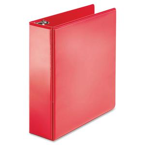 Business Source Round Ring Binder - 3" Binder Capacity - Round Ring Fastener(s) - 2 Internal Pocket(s) - Red - Clear Overlay, Labeling Area - 1 Each. Picture 3