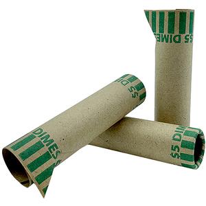 PAP-R Tubular Coin Wrap - 10¢ Denomination - Durable, Burst Resistant, Crimped, Pre-formed - 57 lb Basis Weight - Paper - Green - 1000 / Box. Picture 6