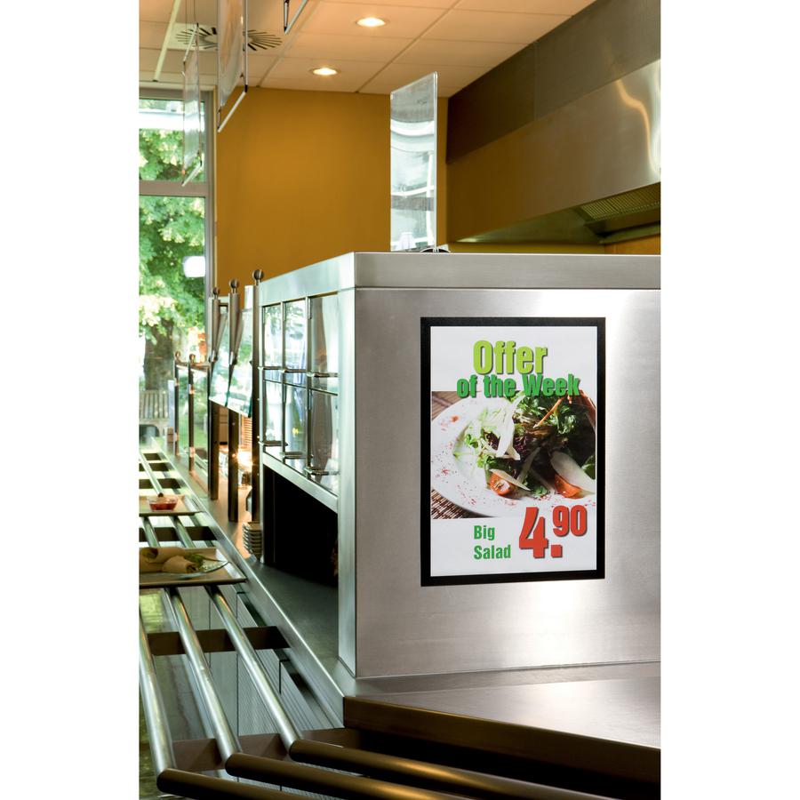 DURABLE&reg; DURAFRAME&reg; Self-Adhesive Magnetic Tabloid Sign Holder - Horizontal or Vertical, 12.25" x 18" Frame Size - Holds 11" x 17" Insert, 2 -Pack, Black. Picture 4