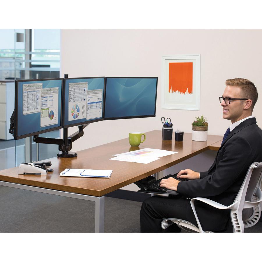 Fellowes Platinum Series Triple Monitor Arm - 3 Display(s) Supported - 90" Screen Support - 60 lb Load Capacity - 1 Each. Picture 2