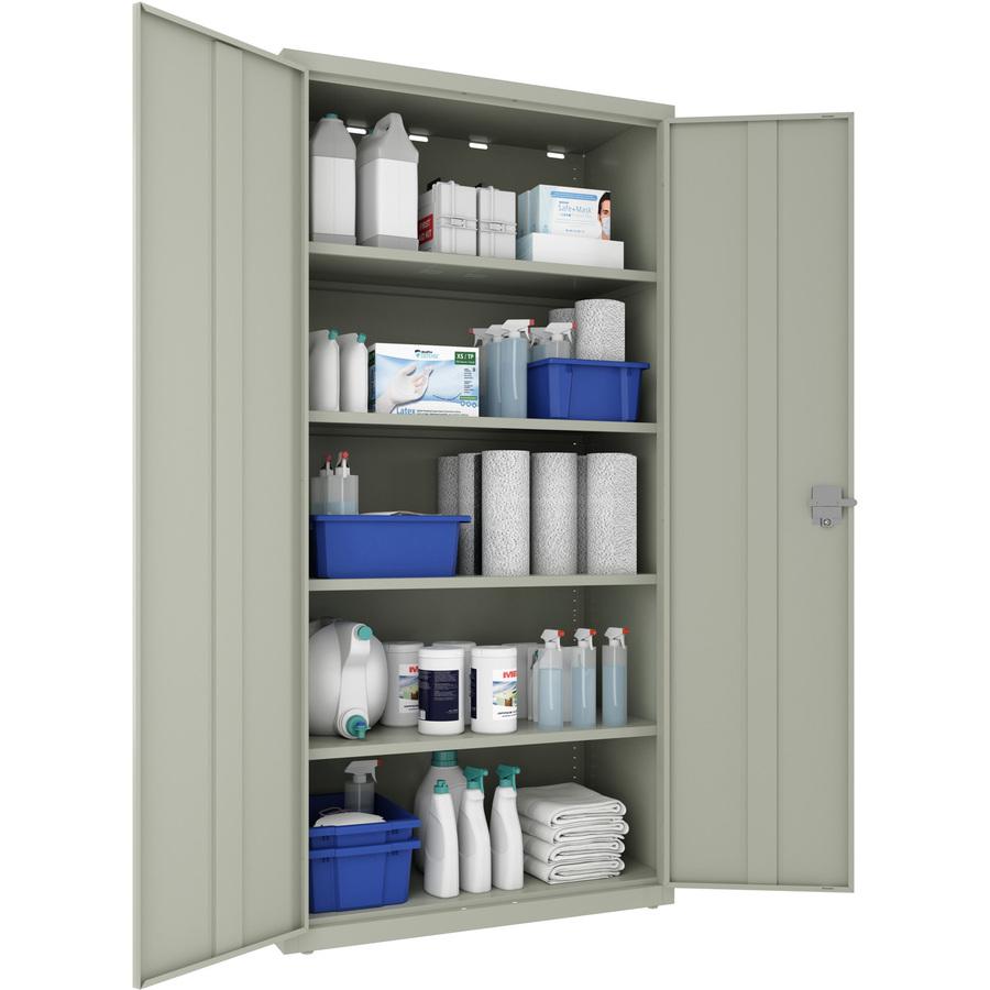 Lorell Storage Cabinet - 24" x 36" x 72" - 5 x Shelf(ves) - Hinged Door(s) - Sturdy, Recessed Locking Handle, Removable Lock, Durable, Storage Space - Light Gray - Powder Coated - Steel - Recycled. Picture 2