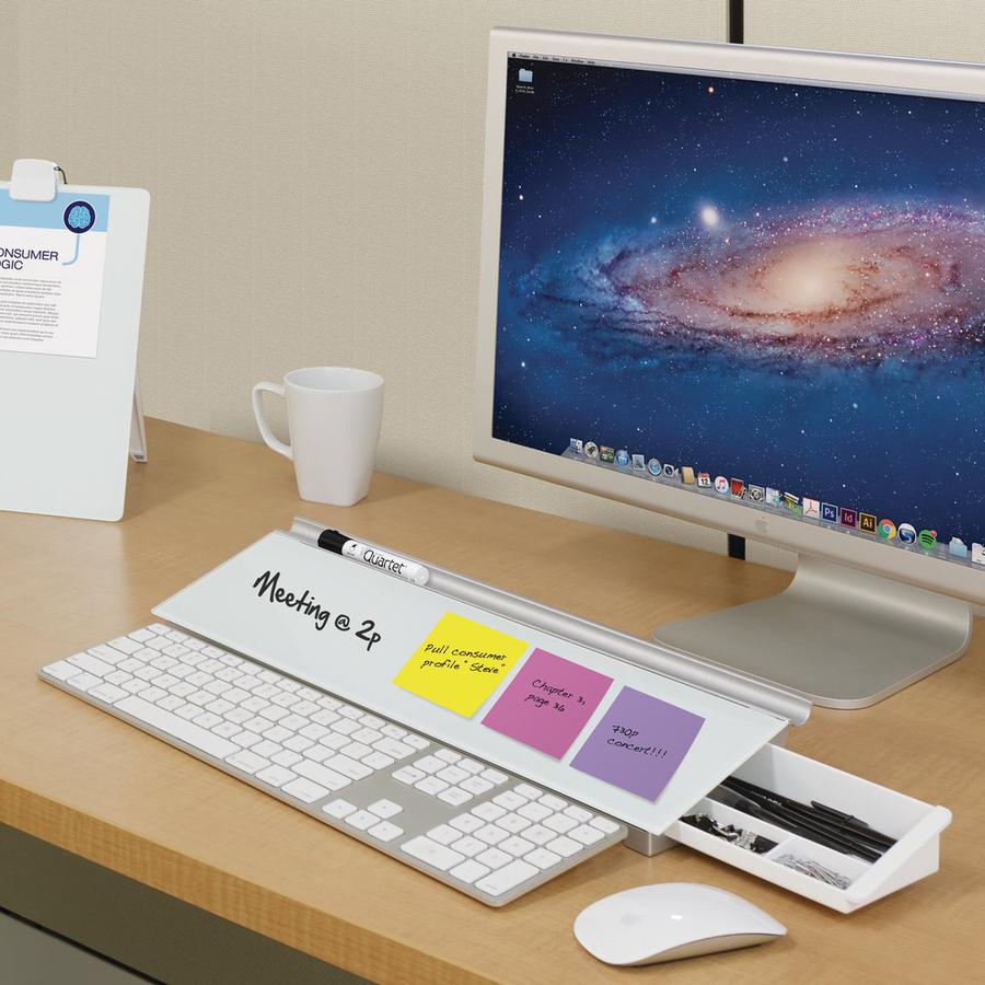 Quartet Glass Dry-Erase Desktop Computer Pad - 18" (1.5 ft) Width x 6" (0.5 ft) Height - White Glass Surface - Rectangle - Horizontal - 1 Each. Picture 2