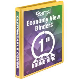 Samsill Economy 1" Round-Ring View Binder - 1" Binder Capacity - 200 Sheet Capacity - Round Ring Fastener(s) - Inside Front & Back Pocket(s) - Board, Vinyl - Yellow - 10.72 oz - Recycled - Rust Resist. Picture 3