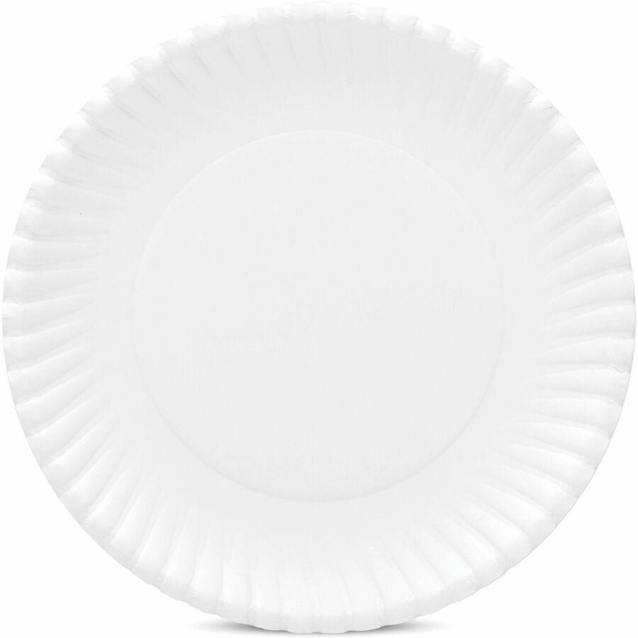 AJM 9" Original Heavyweight Plates - Serving, Reheating - Disposable - Microwave Safe - 9" Diameter - White - Paper Body - 120 / Pack. Picture 2