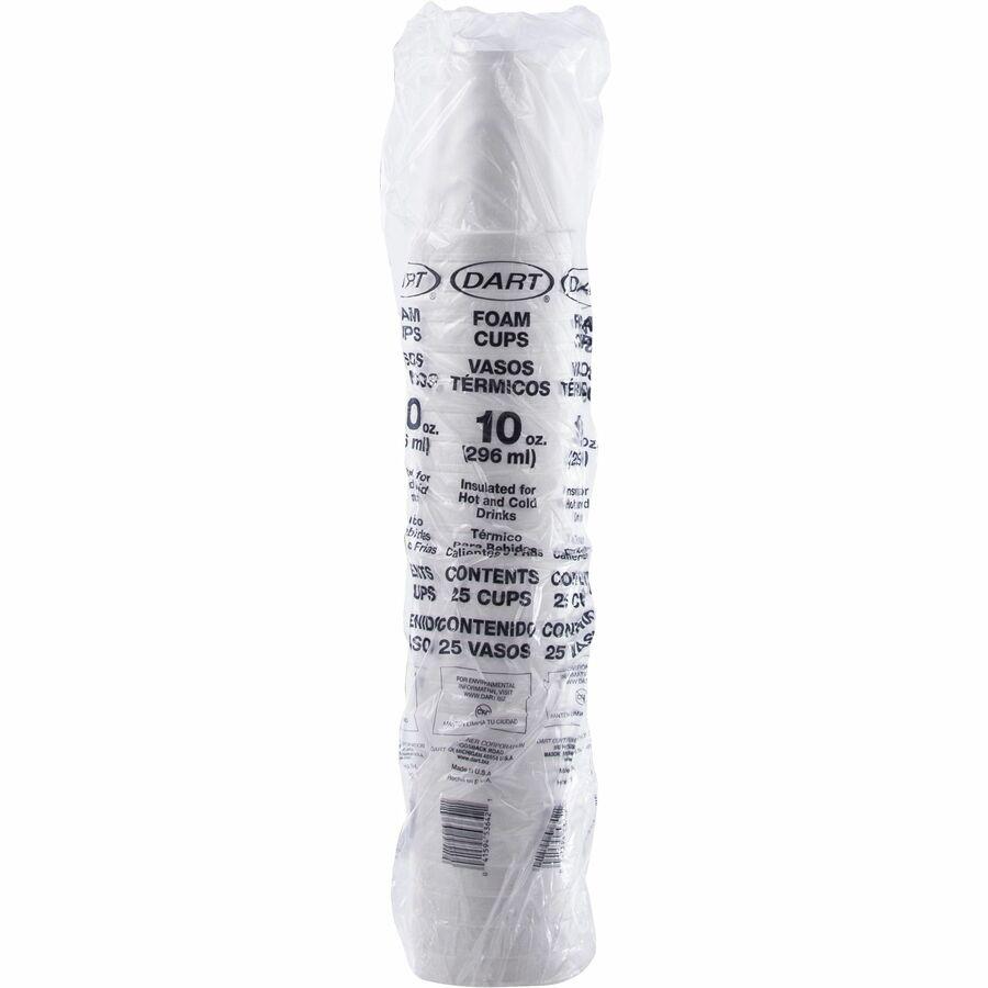 Dart 10 oz Insulated Foam Cups - 25 / Bag - 40 / Carton - White - Foam - Beverage. Picture 2