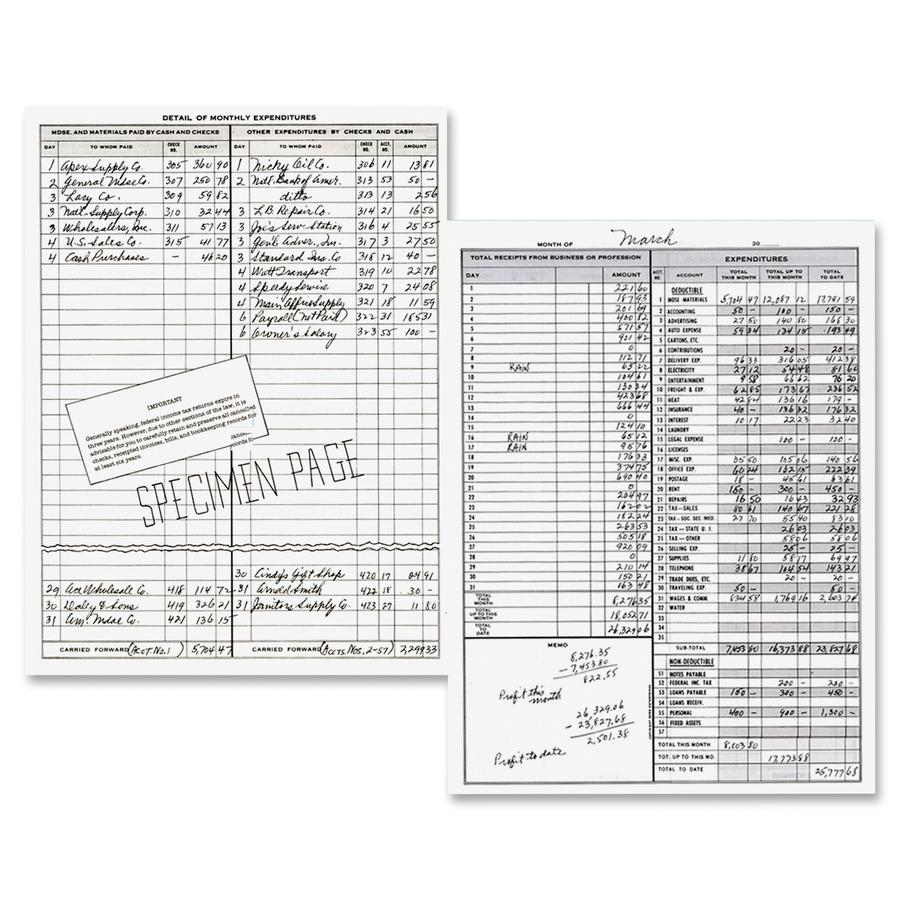Dome Bookkeeping Record Book - 128 Sheet(s) - Wire Bound - 8.75" x 11.25" Sheet Size - White Sheet(s) - Beige Cover - Recycled - 3 / Bundle. Picture 2