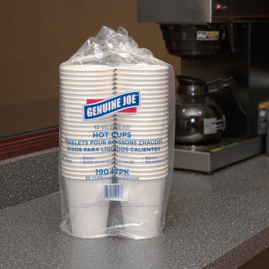 Genuine Joe 12 oz Disposable Hot Cups - 50.0 / Pack - 5 / Bundle - White - Polyurethane - Hot Drink, Beverage. Picture 2
